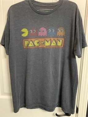 Pac-Man Vintage Pixel Ghost Graphic T-Shirt Heather Charcoal Size L